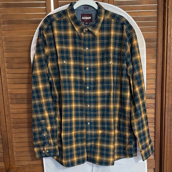 Alesbury Men's Casual Plaid Shirt - Blue and Yellow - Picture 1 of 5